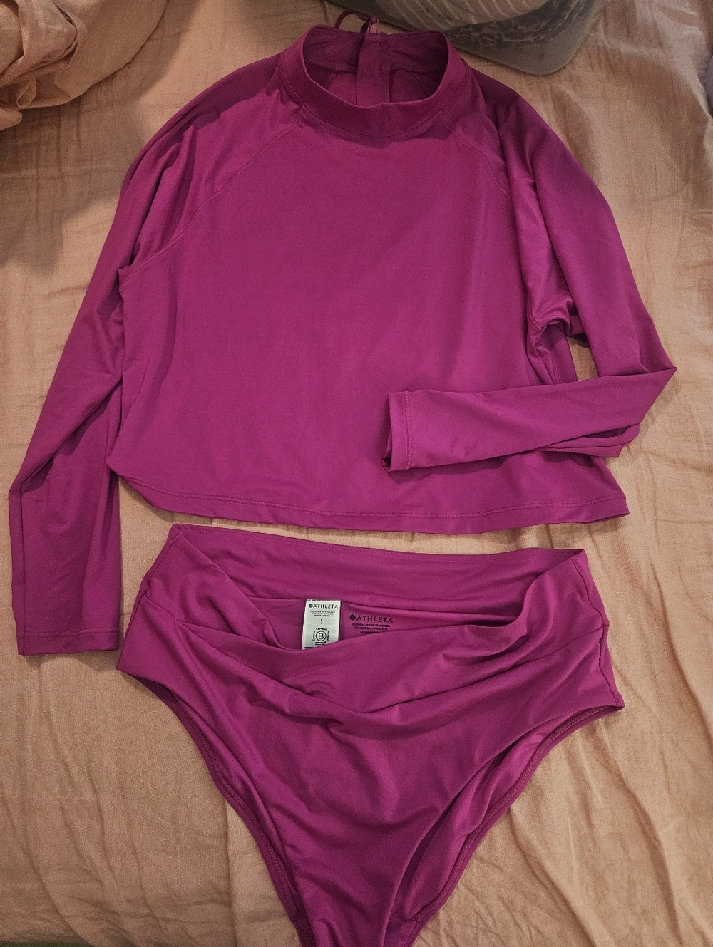 Athleta Fuchsia Long-Sleeve Swim w High-Waist Bottoms- Xl Top And Large Bottom